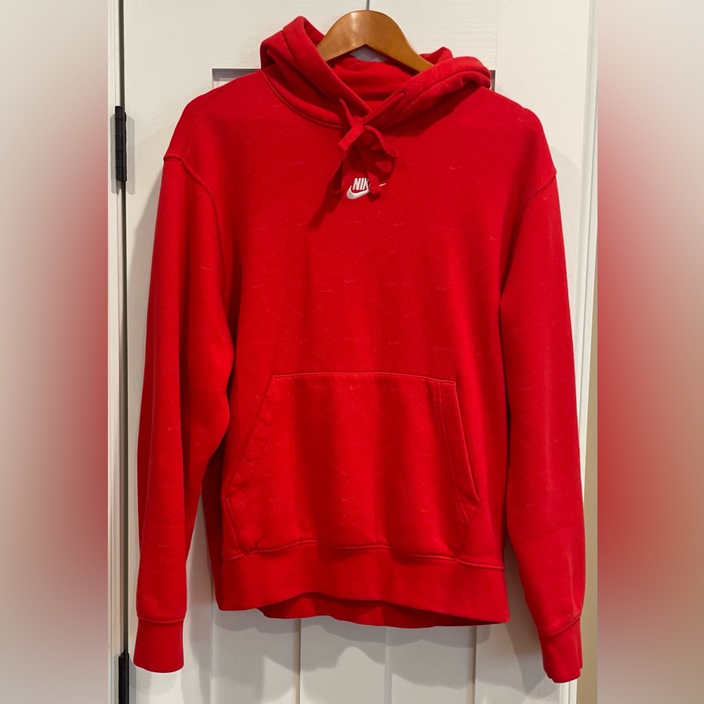 Nike hoodie. Red with awesome Nike Swoosh pattern throughout. Great condition.